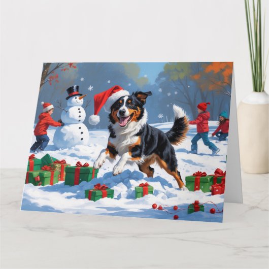 Australische Kelpie Kerstfeest Sneeuwscène Kaart (Voorkant)