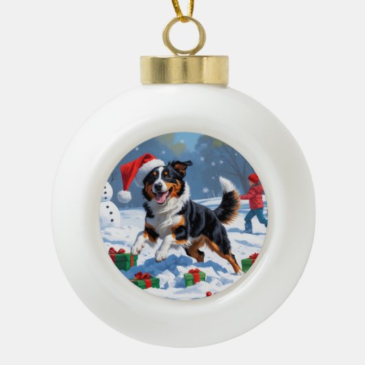 Australische Kelpie Kerstfeest Sneeuwscène Keramische Bal Ornament (Voorkant)