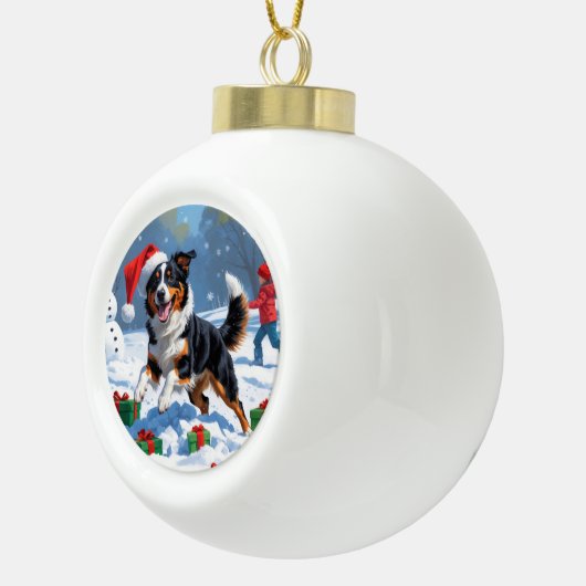 Australische Kelpie Kerstfeest Sneeuwscène Keramische Bal Ornament (Rechts)