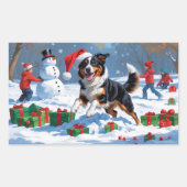 Australische Kelpie Kerstfeest Sneeuwscène Rechthoekige Sticker (Voorkant)