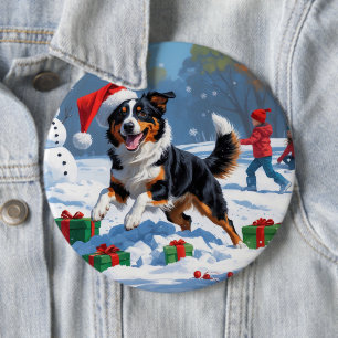 Australische Kelpie Kerstfeest Sneeuwscène Ronde Button 6,0 Cm