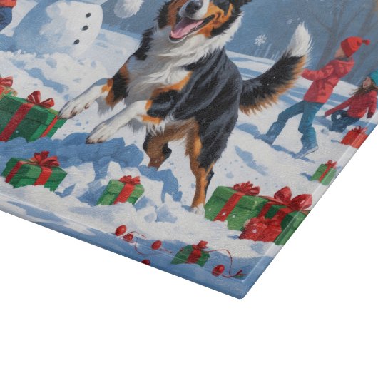 Australische Kelpie Kerstfeest Sneeuwscène Snijplank (Hoek)