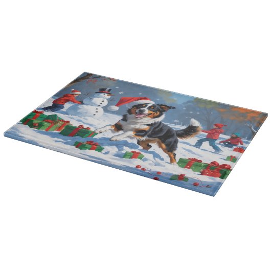 Australische Kelpie Kerstfeest Sneeuwscène Snijplank (Hoek)