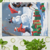 Australische Kelpie Kerstfeest Sneeuwscène Theedoek (Gevouwen)