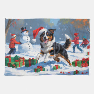 Australische Kelpie Kerstfeest Sneeuwscène Theedoek