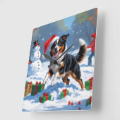 Australische Kelpie Kerstfeest Sneeuwscène Vierkante Klok (Hoek)
