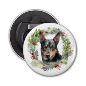 Australische Kelpie Kerstkrans Feestelijke Pup Button Flesopener (Voorkant)