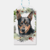 Australische Kelpie Kerstkrans Feestelijke Pup Cadeaulabel (Voorkant)
