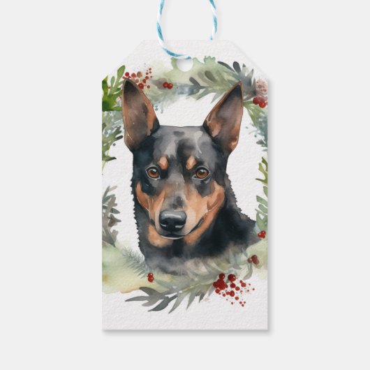 Australische Kelpie Kerstkrans Feestelijke Pup Cadeaulabel (Achterkant)