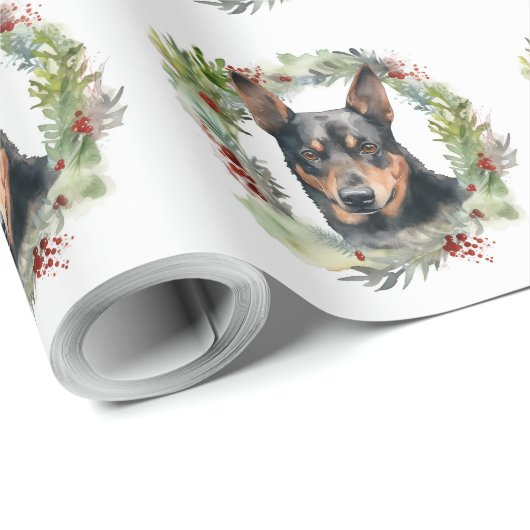 Australische Kelpie Kerstkrans Feestelijke Pup Cadeaupapier (Rol Hoek)
