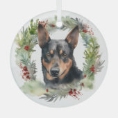 Australische Kelpie Kerstkrans Feestelijke Pup Glas Ornament (Voorkant)