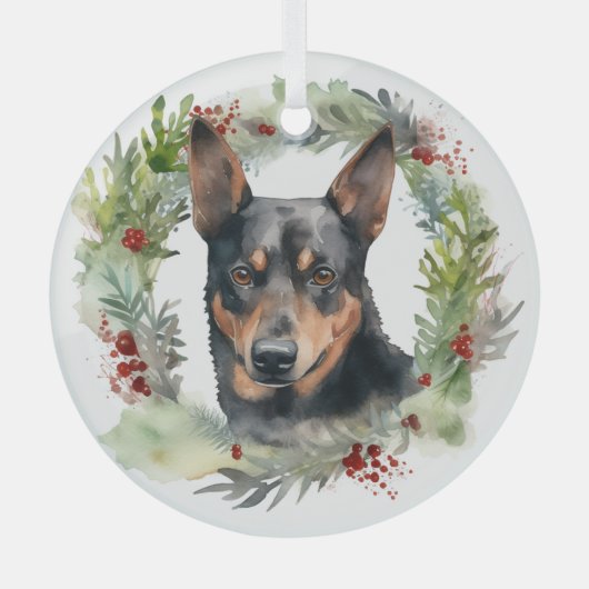 Australische Kelpie Kerstkrans Feestelijke Pup Glas Ornament (Voorkant)