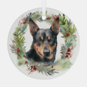 Australische Kelpie Kerstkrans Feestelijke Pup Glas Ornament (Achterkant)