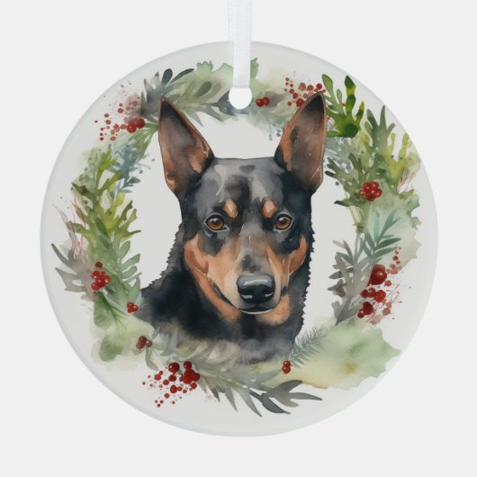 Australische Kelpie Kerstkrans Feestelijke Pup Glas Ornament (Achterkant)