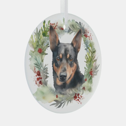 Australische Kelpie Kerstkrans Feestelijke Pup Glas Ornament (Voorkant Rechts)