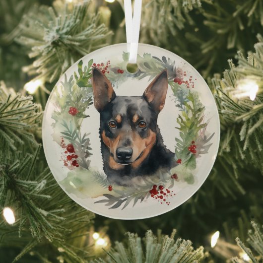Australische Kelpie Kerstkrans Feestelijke Pup Glas Ornament (Insitu)