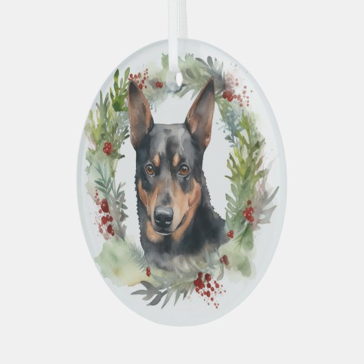 Australische Kelpie Kerstkrans Feestelijke Pup Glas Ornament (Voorkant links)