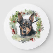 Australische Kelpie Kerstkrans Feestelijke Pup Grote Klok (Voorkant)