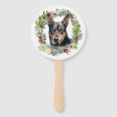 Australische Kelpie Kerstkrans Feestelijke Pup Handwaaier (Voorkant)