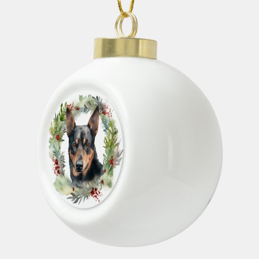 Australische Kelpie Kerstkrans Feestelijke Pup Keramische Bal Ornament (Rechts)