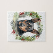 Australische Kelpie Kerstkrans Feestelijke Pup Legpuzzel (Horizontaal)