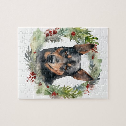 Australische Kelpie Kerstkrans Feestelijke Pup Legpuzzel (Horizontaal)