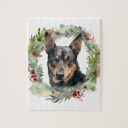 Australische Kelpie Kerstkrans Feestelijke Pup Legpuzzel (Verticaal)
