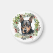 Australische Kelpie Kerstkrans Feestelijke Pup Magneet (Voorkant)