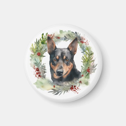 Australische Kelpie Kerstkrans Feestelijke Pup Magneet (Voorkant)