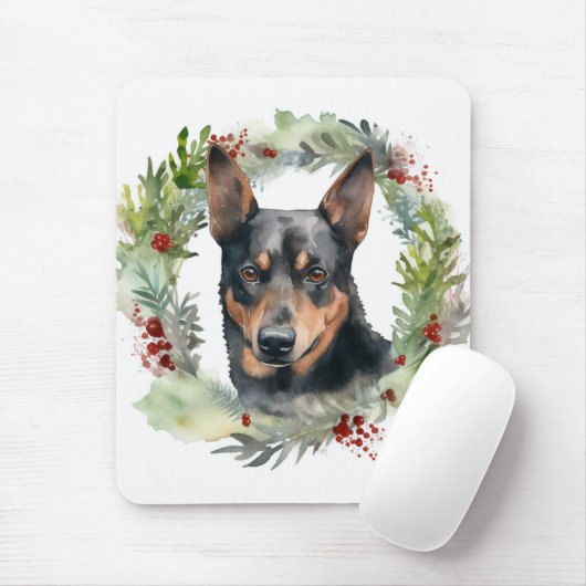 Australische Kelpie Kerstkrans Feestelijke Pup Muismat (Met muis)