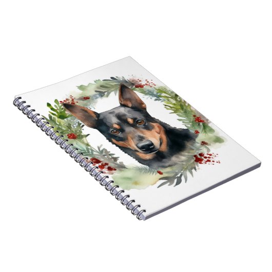 Australische Kelpie Kerstkrans Feestelijke Pup Notitieboek (Rechterzijde)