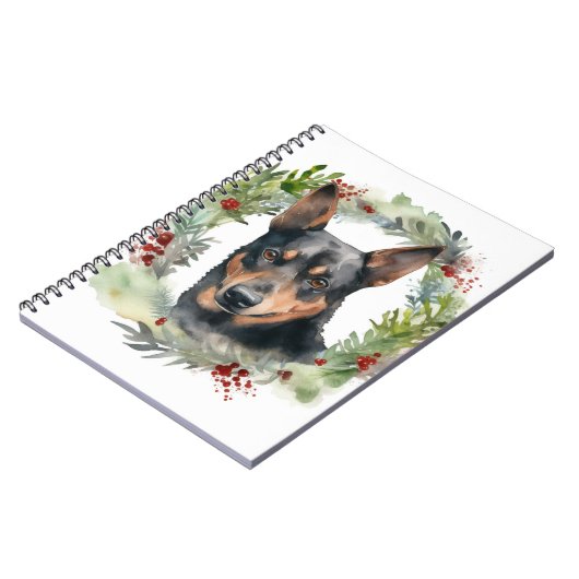 Australische Kelpie Kerstkrans Feestelijke Pup Notitieboek (Linkerzijde)