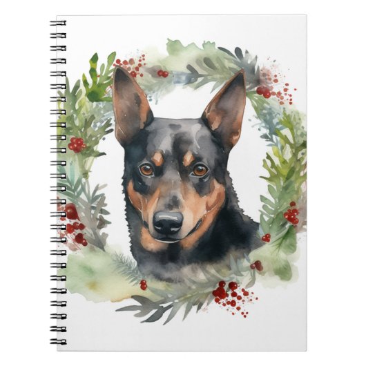Australische Kelpie Kerstkrans Feestelijke Pup Notitieboek (Voorkant)