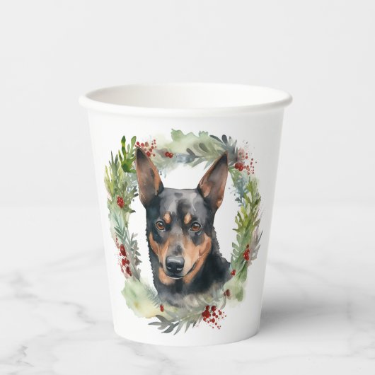 Australische Kelpie Kerstkrans Feestelijke Pup Papieren Bekers (Voorkant)