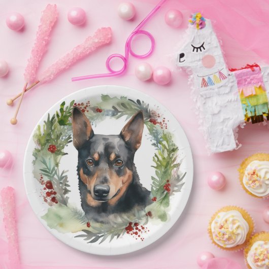 Australische Kelpie Kerstkrans Feestelijke Pup Papieren Bordje (Feest)