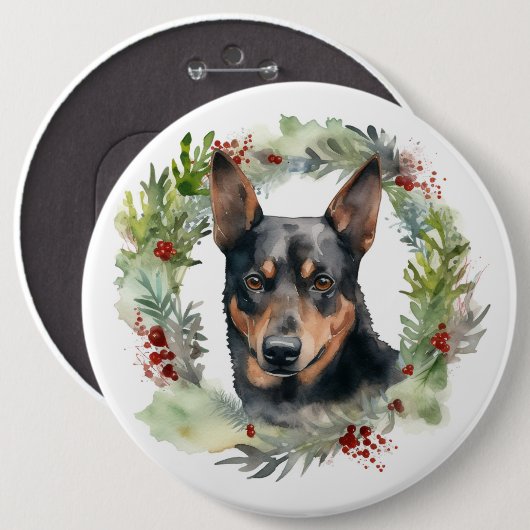 Australische Kelpie Kerstkrans Feestelijke Pup Ronde Button 6,0 Cm (Voorkant /achterkant)