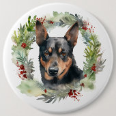 Australische Kelpie Kerstkrans Feestelijke Pup Ronde Button 6,0 Cm (Voorkant)