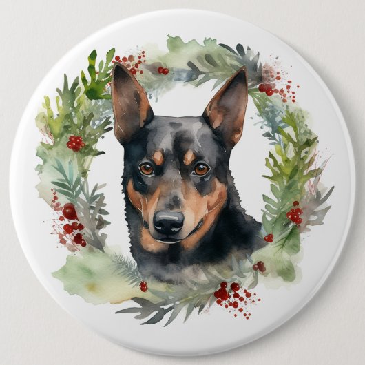 Australische Kelpie Kerstkrans Feestelijke Pup Ronde Button 6,0 Cm (Voorkant)