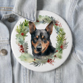 Australische Kelpie Kerstkrans Feestelijke Pup Ronde Button 6,0 Cm (In situ)