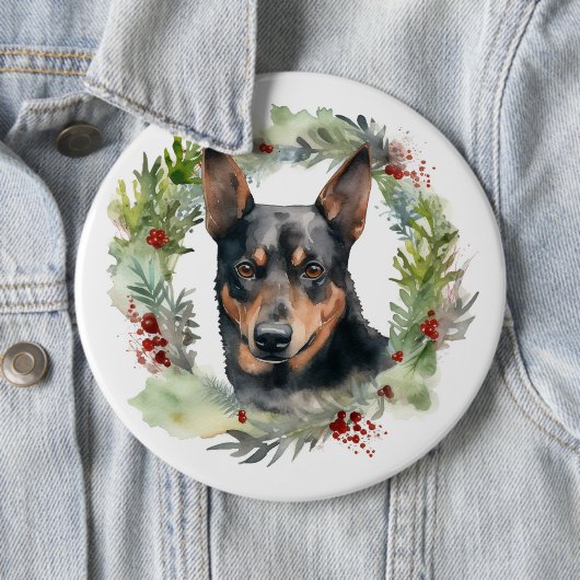 Australische Kelpie Kerstkrans Feestelijke Pup Ronde Button 6,0 Cm (In situ)