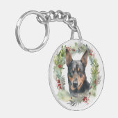 Australische Kelpie Kerstkrans Feestelijke Pup Sleutelhanger (Voorkant Links)