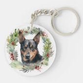 Australische Kelpie Kerstkrans Feestelijke Pup Sleutelhanger (Achterkant)
