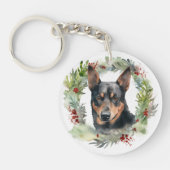Australische Kelpie Kerstkrans Feestelijke Pup Sleutelhanger (Voorkant)
