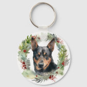 Australische Kelpie Kerstkrans Feestelijke Pup Sleutelhanger (Achterkant)