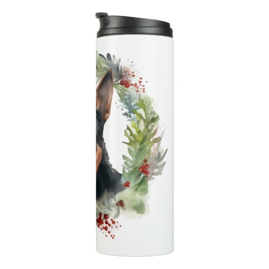 Australische Kelpie Kerstkrans Feestelijke Pup Thermosbeker (Geroteerd rechts)