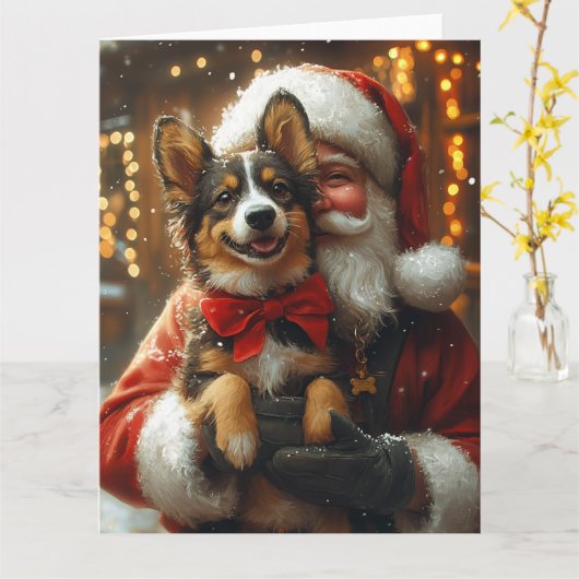 Australische Kelpie Kerstman Festive Kerstmis Kaart (Gele Bloem)