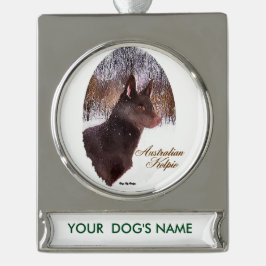 Australische Kelpie Kerstmis Gepersonaliseerd Verzilverd Banner Ornament
