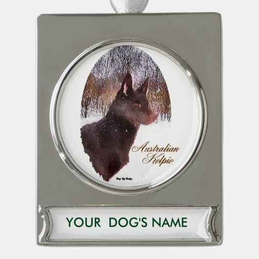 Australische Kelpie Kerstmis Gepersonaliseerd Verzilverd Banner Ornament (Voorkant)