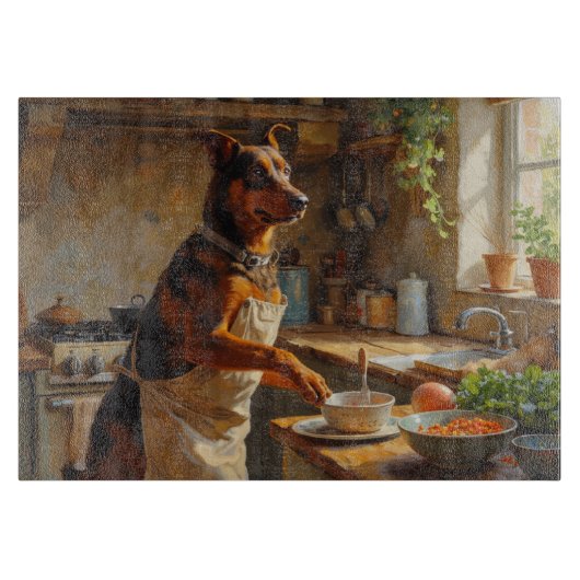 Australische Kelpie Kookt in Keuken Snijplank (Voorkant)
