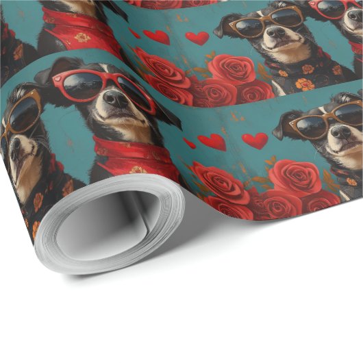 Australische Kelpie met hart Rozen Valentijnsdag Cadeaupapier (Rol Hoek)